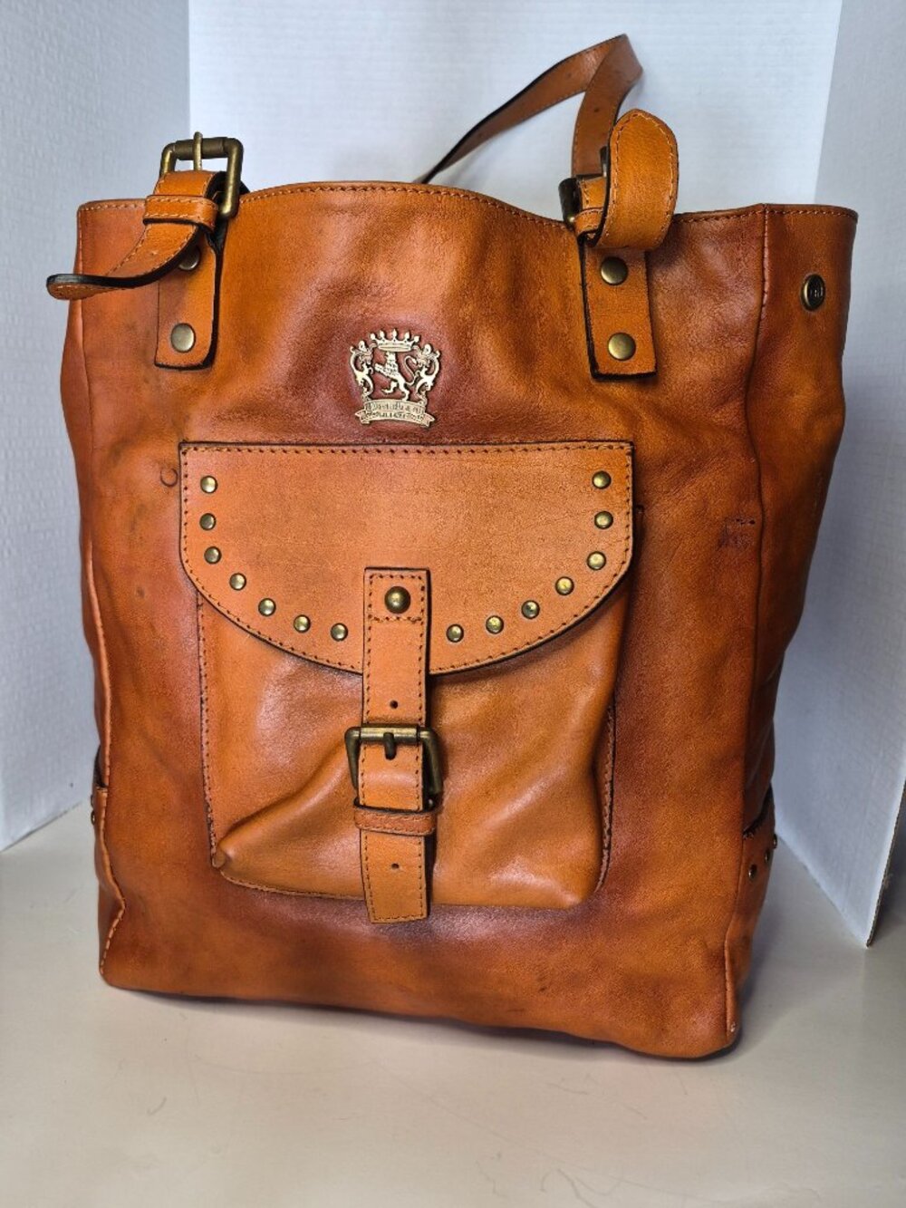 Pratesi Firenze Extra Large Double Handle Leather Cognac Work Travel Italy Bag